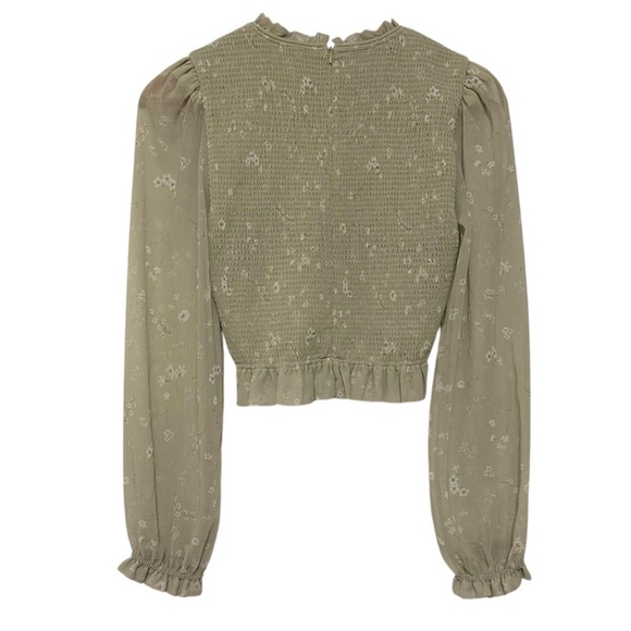Aritzia Wilfred Tempest Smocked Floral Sheer Cottagecore Long Sleeve Blouse XS - Picture 4 of 10